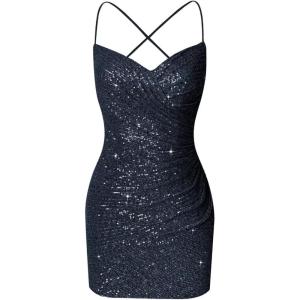 imageSequin Tight Homecoming Dresses Short Spaghetti Straps Mermaid Prom Dress for Teens Cocktail Sparkly Mini DressNavy Blue