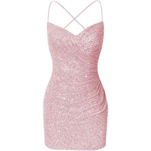 imageSequin Tight Homecoming Dresses Short Spaghetti Straps Mermaid Prom Dress for Teens Cocktail Sparkly Mini DressPink