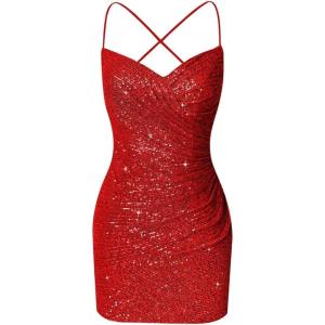 imageSequin Tight Homecoming Dresses Short Spaghetti Straps Mermaid Prom Dress for Teens Cocktail Sparkly Mini DressRed
