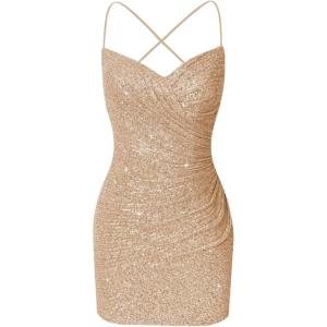 imageSequin Tight Homecoming Dresses Short Spaghetti Straps Mermaid Prom Dress for Teens Cocktail Sparkly Mini DressRose Gold