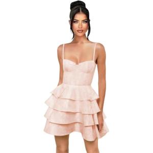 imageTiered Satin Homecoming Dresses 2025 Embroidery Short Prom Dress Spaghetti Strap Party DressBlush
