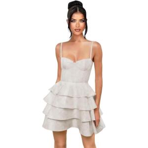 imageTiered Satin Homecoming Dresses 2025 Embroidery Short Prom Dress Spaghetti Strap Party DressIvory