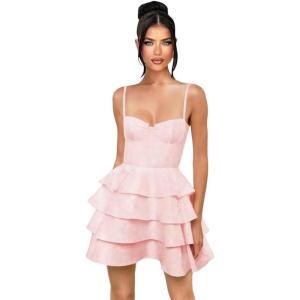 imageTiered Satin Homecoming Dresses 2025 Embroidery Short Prom Dress Spaghetti Strap Party DressPink