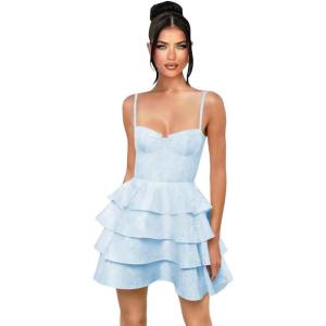 imageTiered Satin Homecoming Dresses 2025 Embroidery Short Prom Dress Spaghetti Strap Party DressSky Blue