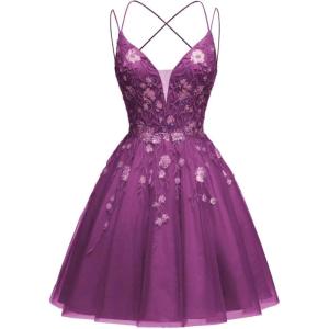 imageTulle Homecoming Dresses for Teens Sparkly Short Prom Dresses Spaghetti Strap Plus Size Formal DressFuchsia