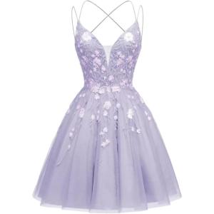 imageTulle Homecoming Dresses for Teens Sparkly Short Prom Dresses Spaghetti Strap Plus Size Formal DressLavender