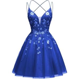 imageTulle Homecoming Dresses for Teens Sparkly Short Prom Dresses Spaghetti Strap Plus Size Formal DressRoyal Blue