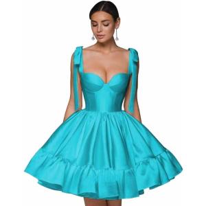 imagehomdor Spaghetti Straps Satin Homecoming Dresses ALine Prom Dress Cute Short Formal Cocktail DressAqua