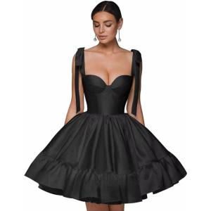 imagehomdor Spaghetti Straps Satin Homecoming Dresses ALine Prom Dress Cute Short Formal Cocktail DressBlack