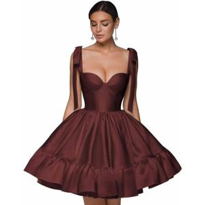 imagehomdor Spaghetti Straps Satin Homecoming Dresses ALine Prom Dress Cute Short Formal Cocktail DressBurgundy
