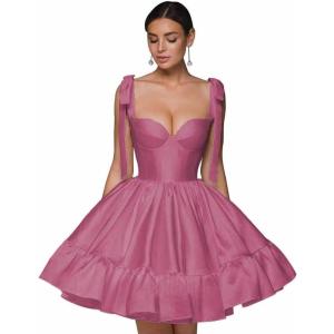 imagehomdor Spaghetti Straps Satin Homecoming Dresses ALine Prom Dress Cute Short Formal Cocktail DressDesert Rose