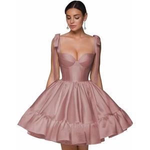 imagehomdor Spaghetti Straps Satin Homecoming Dresses ALine Prom Dress Cute Short Formal Cocktail DressDusty Rose