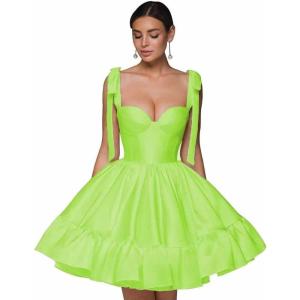 imagehomdor Spaghetti Straps Satin Homecoming Dresses ALine Prom Dress Cute Short Formal Cocktail DressFluorescent Green