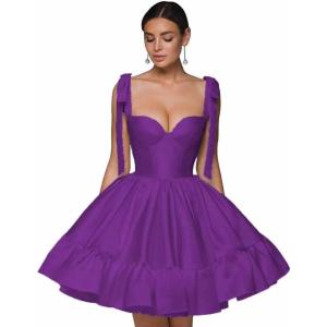 imagehomdor Spaghetti Straps Satin Homecoming Dresses ALine Prom Dress Cute Short Formal Cocktail DressFuchsia