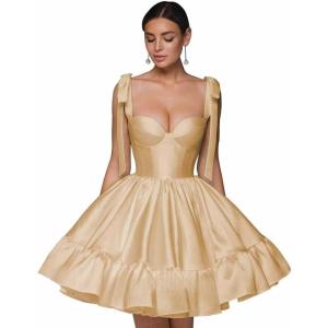 imagehomdor Spaghetti Straps Satin Homecoming Dresses ALine Prom Dress Cute Short Formal Cocktail DressGold