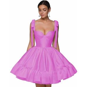 imagehomdor Spaghetti Straps Satin Homecoming Dresses ALine Prom Dress Cute Short Formal Cocktail DressHot Pink