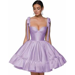 imagehomdor Spaghetti Straps Satin Homecoming Dresses ALine Prom Dress Cute Short Formal Cocktail DressLavender