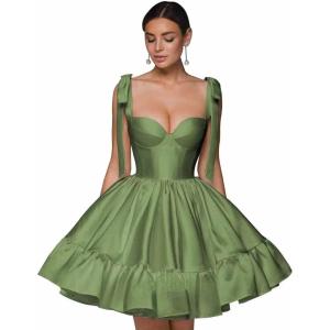 imagehomdor Spaghetti Straps Satin Homecoming Dresses ALine Prom Dress Cute Short Formal Cocktail DressOlive