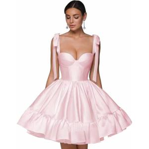imagehomdor Spaghetti Straps Satin Homecoming Dresses ALine Prom Dress Cute Short Formal Cocktail DressPink