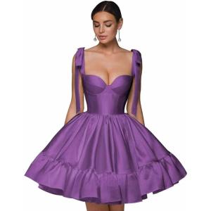 imagehomdor Spaghetti Straps Satin Homecoming Dresses ALine Prom Dress Cute Short Formal Cocktail DressPurple