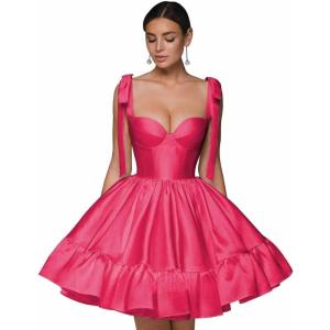 imagehomdor Spaghetti Straps Satin Homecoming Dresses ALine Prom Dress Cute Short Formal Cocktail DressRose Red