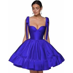 imagehomdor Spaghetti Straps Satin Homecoming Dresses ALine Prom Dress Cute Short Formal Cocktail DressRoyal Blue