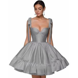 imagehomdor Spaghetti Straps Satin Homecoming Dresses ALine Prom Dress Cute Short Formal Cocktail DressSilver