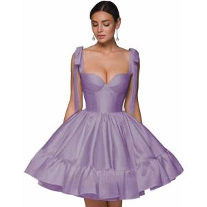imagehomdor Spaghetti Straps Satin Homecoming Dresses ALine Prom Dress Cute Short Formal Cocktail DressWisteria