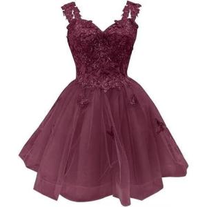 image3D Butterfly Short Homecoming Dresses Sparkly Sequin Prom Dress for Teens Off Shoulder DAMA Dresses for QuinceaneraBurgundy