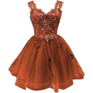 image3D Butterfly Short Homecoming Dresses Sparkly Sequin Prom Dress for Teens Off Shoulder DAMA Dresses for QuinceaneraBurnt Oange