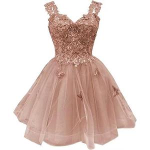 image3D Butterfly Short Homecoming Dresses Sparkly Sequin Prom Dress for Teens Off Shoulder DAMA Dresses for QuinceaneraDusty Rose
