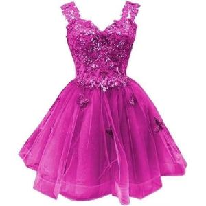 image3D Butterfly Short Homecoming Dresses Sparkly Sequin Prom Dress for Teens Off Shoulder DAMA Dresses for QuinceaneraFuchsia