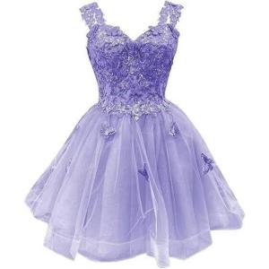 image3D Butterfly Short Homecoming Dresses Sparkly Sequin Prom Dress for Teens Off Shoulder DAMA Dresses for QuinceaneraLavender