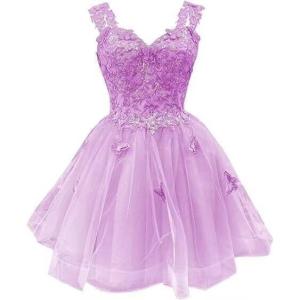 image3D Butterfly Short Homecoming Dresses Sparkly Sequin Prom Dress for Teens Off Shoulder DAMA Dresses for QuinceaneraLilac