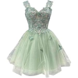 image3D Butterfly Short Homecoming Dresses Sparkly Sequin Prom Dress for Teens Off Shoulder DAMA Dresses for QuinceaneraMint