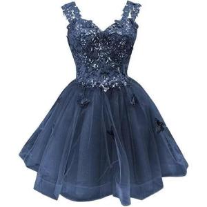 image3D Butterfly Short Homecoming Dresses Sparkly Sequin Prom Dress for Teens Off Shoulder DAMA Dresses for QuinceaneraNavy Blue