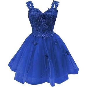 image3D Butterfly Short Homecoming Dresses Sparkly Sequin Prom Dress for Teens Off Shoulder DAMA Dresses for QuinceaneraRoyal Blue