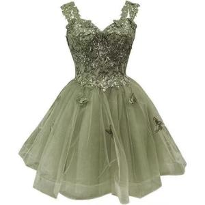 image3D Butterfly Short Homecoming Dresses Sparkly Sequin Prom Dress for Teens Off Shoulder DAMA Dresses for QuinceaneraSage