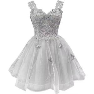 image3D Butterfly Short Homecoming Dresses Sparkly Sequin Prom Dress for Teens Off Shoulder DAMA Dresses for QuinceaneraSilver
