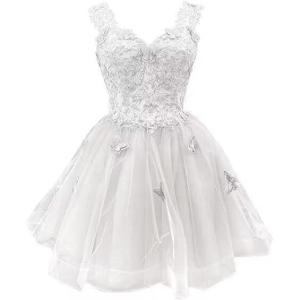 image3D Butterfly Short Homecoming Dresses Sparkly Sequin Prom Dress for Teens Off Shoulder DAMA Dresses for QuinceaneraWhite