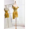 imageOff Shoulder Satin Homecoming Dresses for Teens 2025 Beaded Short Prom Dresses Pleated Cocktail Party Dress with Slit TailAqua