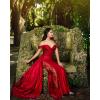 imageOff Shoulder Satin Prom Dresses Long 2025 Beaded Formal Dresses Pleated Evening Party Gown with Slit TailYellow