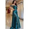 imageOff Shoulder Satin Prom Dresses Long 2025 Beaded Formal Dresses Pleated Evening Party Gown with Slit TailYellow