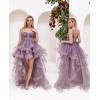 imageTulle Prom Dress Spaghetti Straps Ball Gowns High Low Homecoming Dress Layered Ruffles Princess Quinceanera DressesLake Blue