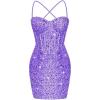 imageCorset Homecoming Dresses for Teens Spaghetti Straps Tight Short Prom Dress Sequin Bodycon Mini Club Night DressesLavender