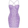 imageCorset Homecoming Dresses for Teens Spaghetti Straps Tight Short Prom Dress Sequin Bodycon Mini Club Night DressesLilac