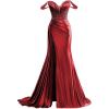 imageOff Shoulder Satin Prom Dresses Long 2025 Beaded Formal Dresses Pleated Evening Party Gown with Slit TailWine Red