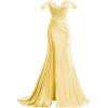 imageOff Shoulder Satin Prom Dresses Long 2025 Beaded Formal Dresses Pleated Evening Party Gown with Slit TailYellow