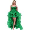 imageTulle Prom Dress Spaghetti Straps Ball Gowns High Low Homecoming Dress Layered Ruffles Princess Quinceanera DressesGreen