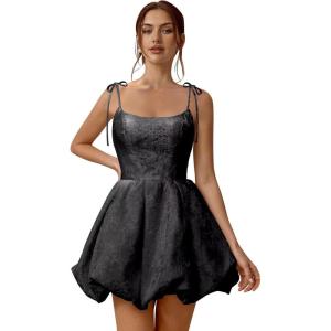 imageBubble Homecoming Dresses 2025 Embroidery Satin Short Prom Dresses Spaghetti Strap Cocktail Mini Party DressBlack
